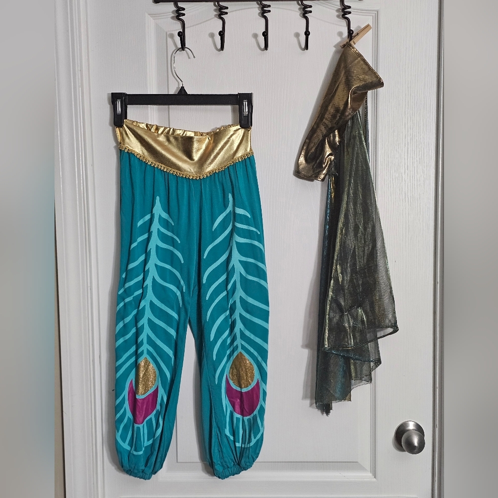 Disney Jasmine Aladdin Costume Teal Gold Pants Halloween Dress Up Girls Size 7/8